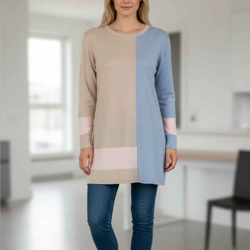 Misook Color Block Knit Long Sleeve Blouse